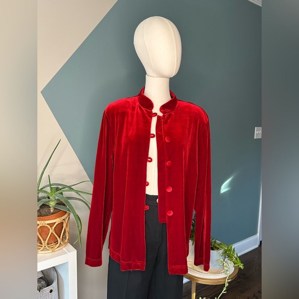 Vintage Coldwater Creek Red Velvet Jacket Button Front 90s Style Velvet  Size L - Picture 2 of 10